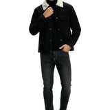 Black Men's Velour Jacket with Sherpa Collar