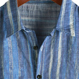 Steve Men's Retro Striped Short-Sleeve Shirt – Blue