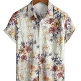 Beige Botanical Print Resort Men's Shirt