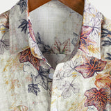 Beige Botanical Print Resort Men's Shirt