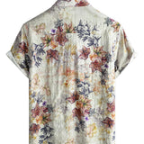Beige Botanical Print Resort Men's Shirt