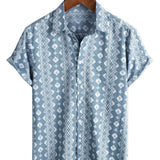 Darren Men's Retro Striped Short-Sleeve Shirt – Blue