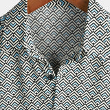 Shane Men's Retro Short-Sleeve Geometric Print Shirt – Blue