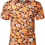 Brandon Men's Retro Floral Short-Sleeve Shirt – Orange