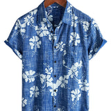 Blue Hawaiian Floral Button-Up Men's Shirt