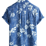 Blue Hawaiian Floral Button-Up Men's Shirt