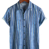 Steve Men's Retro Striped Short-Sleeve Shirt – Blue