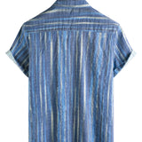 Steve Men's Retro Striped Short-Sleeve Shirt – Blue