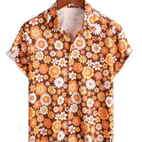 Brandon Men's Retro Floral Short-Sleeve Shirt – Orange