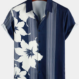Navy Aloha Floral Striped Men's Shirt