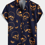 Navy Skull Print Aloha Men's Shirt