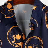 Navy Skull Print Aloha Men's Shirt