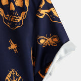 Navy Skull Print Aloha Men's Shirt