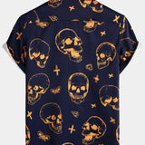 Navy Skull Print Aloha Men's Shirt