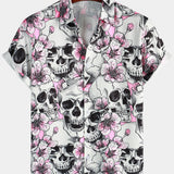 Pink Skull and Floral Men's Shirt