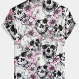Pink Skull and Floral Men's Shirt