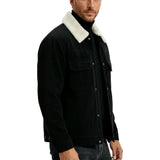 Black Men's Velour Jacket with Sherpa Collar