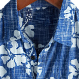 Blue Hawaiian Floral Button-Up Men's Shirt