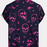 Ian Men's Hawaiian Skull and Floral Short-Sleeve Shirt – Pink