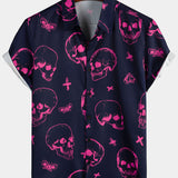 Ian Men's Hawaiian Skull and Floral Short-Sleeve Shirt – Pink