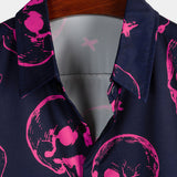 Ian Men's Hawaiian Skull and Floral Short-Sleeve Shirt – Pink