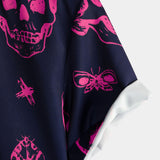 Ian Men's Hawaiian Skull and Floral Short-Sleeve Shirt – Pink