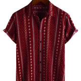 Elliot Men's Retro Striped Short-Sleeve Shirt – Red
