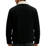 Black Men's Velour Jacket with Sherpa Collar