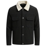 Black Men's Velour Jacket with Sherpa Collar