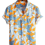 Isaac Men's Short-Sleeve Botanical Print Shirt – Orange