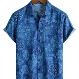 Blue Large Floral Hawaiian Men's Shirt