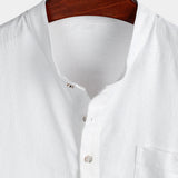 Blake Men's Short-Sleeve Mandarin Collar Shirt with Pocket