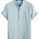 Steve Men's Mandarin Collar Pocket Short-Sleeve Shirt