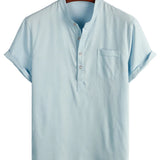 Blake Men's Short-Sleeve Mandarin Collar Shirt with Pocket