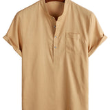 Blake Men's Short-Sleeve Mandarin Collar Shirt with Pocket