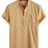 Steve Men's Mandarin Collar Pocket Short-Sleeve Shirt