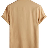 Steve Men's Mandarin Collar Pocket Short-Sleeve Shirt