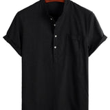 Steve Men's Mandarin Collar Pocket Short-Sleeve Shirt