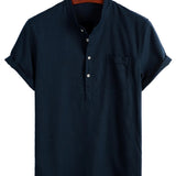 Blake Men's Short-Sleeve Mandarin Collar Shirt with Pocket
