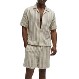 Men's Textured Mesh Polo and Shorts Set