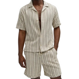 Men's Textured Mesh Polo and Shorts Set