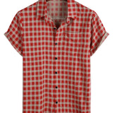 Red Plaid Men's Shirt with Pocket