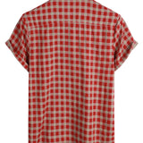 Red Plaid Men's Shirt with Pocket