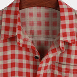 Red Plaid Men's Shirt with Pocket