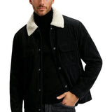 Black Men's Velour Jacket with Sherpa Collar