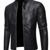 Men's Black Stand-Collar Leather Jacket