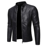Men's Black Stand-Collar Leather Jacket